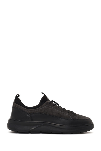 Men's Gray Lace-Up Thick-Soled Leather Sneaker Wm660010Dk