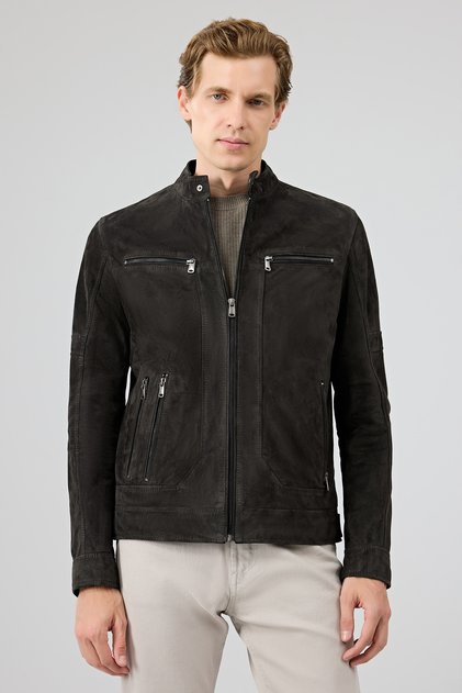 Patrick Men's Gray Suede Leather Jacket 25Sge 654110