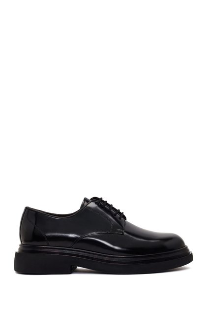 Men's Black Lace-Up Thick Soled Leather Casual Shoes Wm770008Da