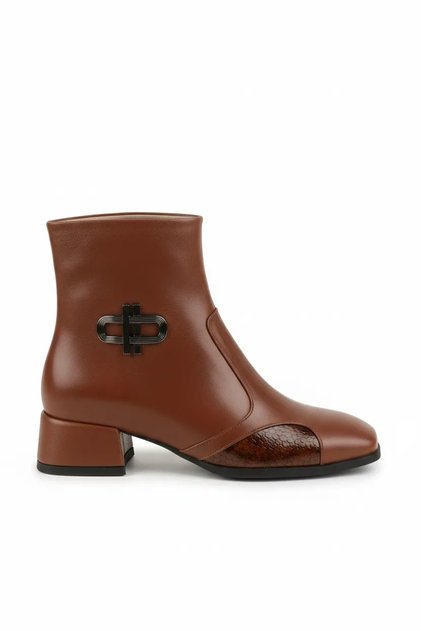 Genuine Leather Short Heeled Office Boots Vdt.77 Walnut