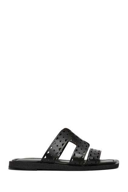 Women's Black Leather Slippers 25Sfd 182718