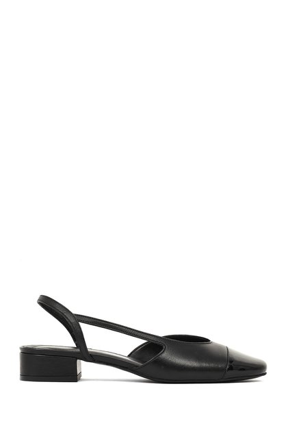 Women's Black Open-Back Leather Ballerinas 26Pfd160718