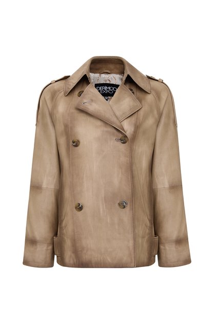 Estel Women Beige Double-Breasted Collar Oversized Leather Jacket 25Sge5626Nc