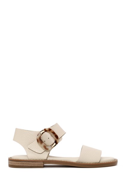 Women's Beige Ankle Buckle Leather Sandals 26Sfd2012Ft
