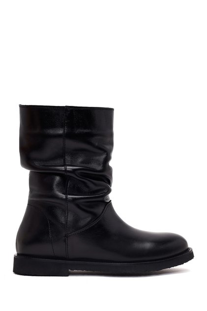 Women's Black Leather Casual Boots Wf190063Dv