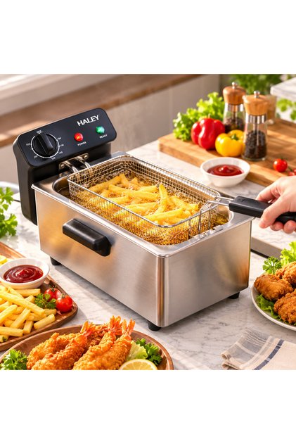 4L Electric Deep Fryer 2000W with Viewing Window, Removable Basket & Stainless Steel Lid, HY-2506