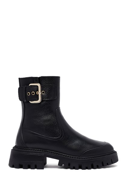 Women's Black Thick-Soled Leather Boots Wf170013Df