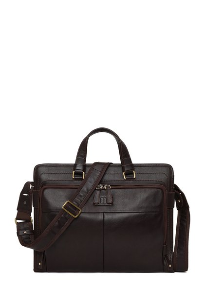 Men's Brown Long Strap Leather Briefcase 26Sbd322318