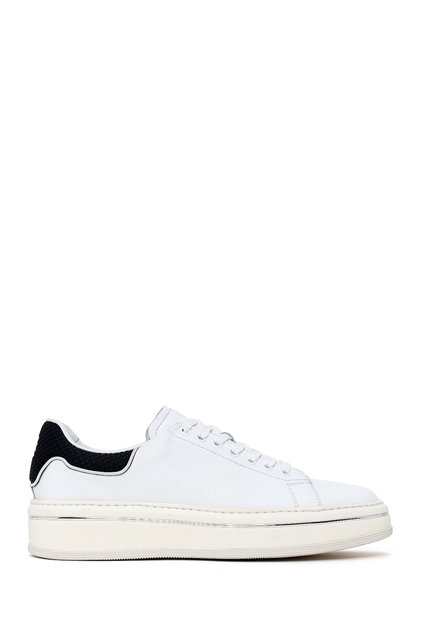 Men's White Lace-Up Thick-Soled Leather Sneaker 26Sfd611318