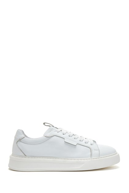 Men's White Lace-Up Thick-Soled Sports Shoes, Leather Sneaker 26Sfd610418