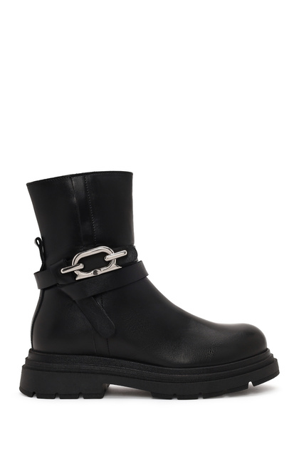 Women's Black Zippered Thick Soled Leather Boots Wf190074Dv