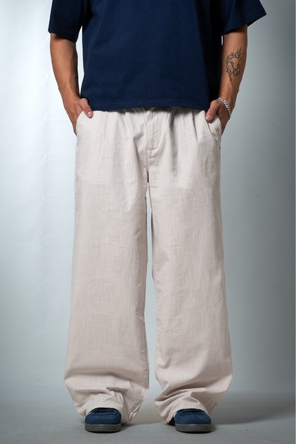 Stone Linen Super Baggy Men's Trousers