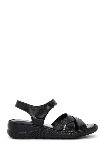 Women's Black Ankle Strap Leather Comfort Sandals 26Sfd320418