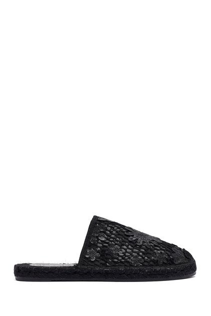 Women's Black Patterned Espadrille Slippers 25Sfd20626F