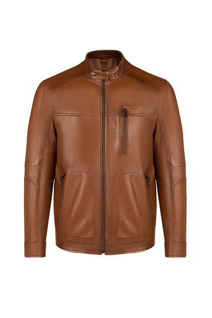 Frank Men's Brown Judge Collar Leather Jacket 26Sge6608R3