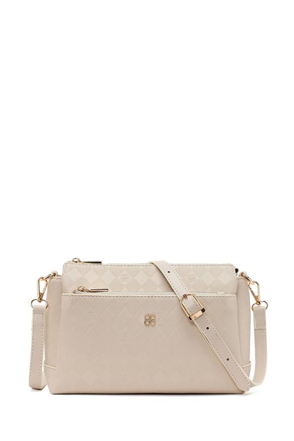 Women's Cream Printed Long Strap Crossbody Bag Ab500004Sb