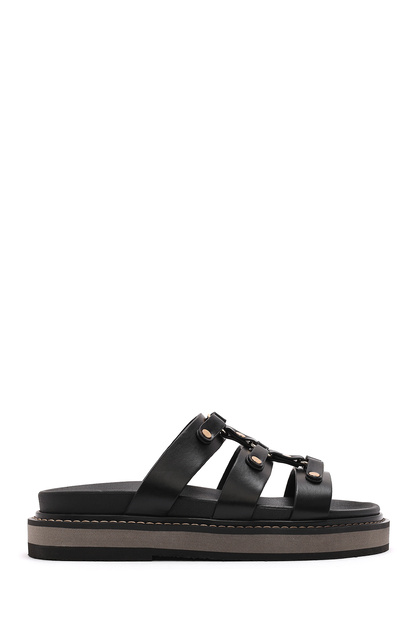 Women's Black Thick Soled Slippers 25Sfe 400818