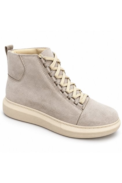 Men's Beige Suede Lace-Up High-Top Casual Everyday Sneaker/Sport Boot BA0713
