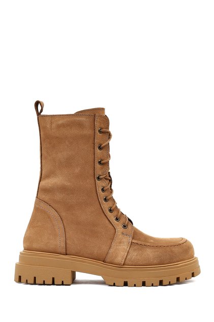 Women's Camel Zippered Thick Soled Nubuck Leather Boots 25Wfd1806V3