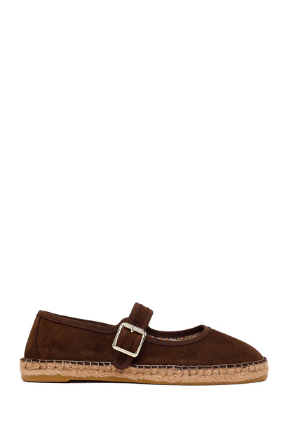 Women's Brown Strappy Suede Leather Espadrille 26Pfd205010