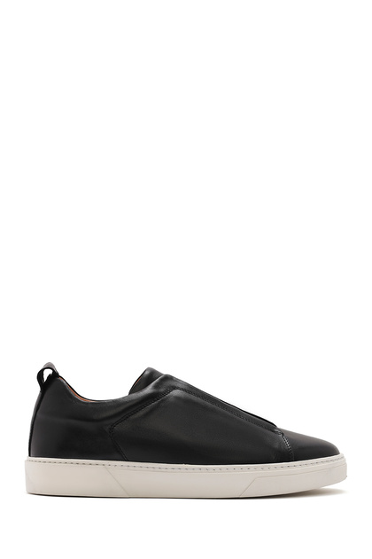 Men's Black Thick Soled Sports Shoes, Leather Sneakers 26Sfd631618