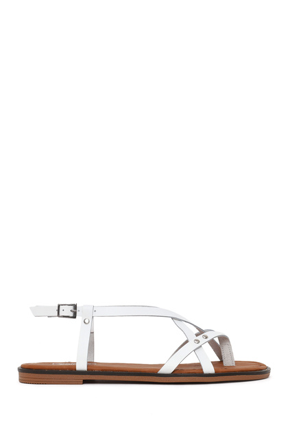 Women's White Buckle Flip-Flop Leather Bodrum Sandals 26Sfd333518