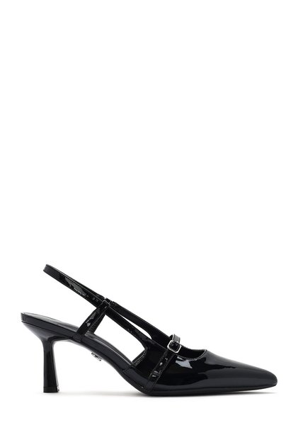 Women's Black Open-Back Thin Heeled Shoes 26Pfe493516