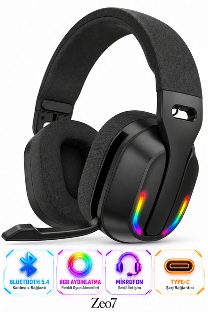 Bluetooth 5.4 Destekli Kablosuz RGB Gaming Kulaklık – 40 mm Dinamik Sürücü, Düşük Gecikmeli Bağlantı ve Type-C Şarj Girişi