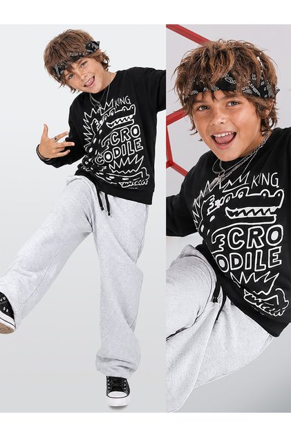 Boys' Set: Crocodile Print T-Shirt and Thick Sweatpants - Oversize (Ages 5-11)