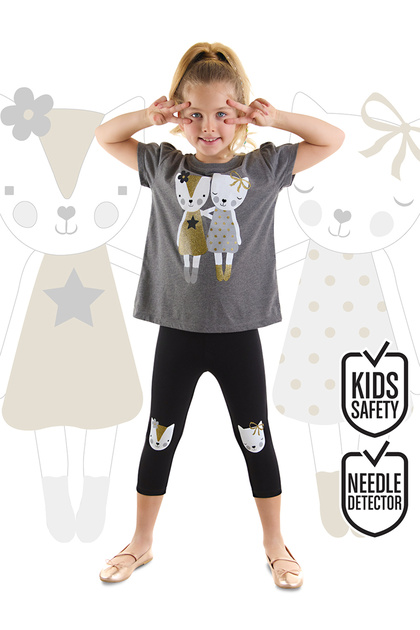Summer T-Shirt Leggings Set for Girls with Cats