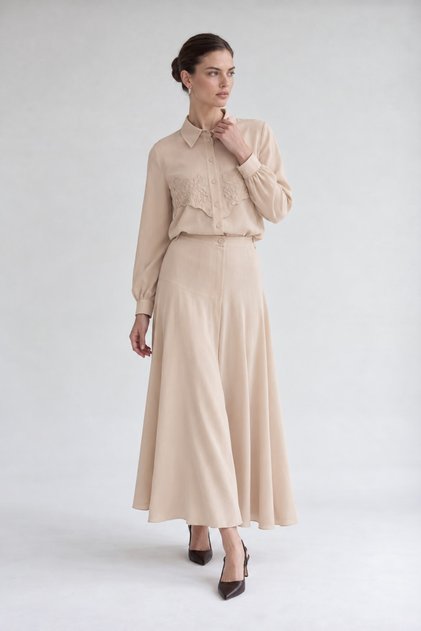 Embroidered Cupra Skirt Set with Stone Embellishments
