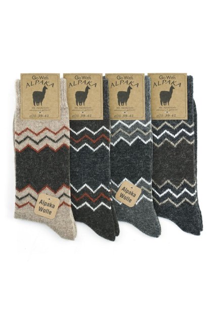Unisex 4-Piece Alpaca Wool Winter Washed Natural Warm Zigzag Patterned Flexible Thermal Socks 3099