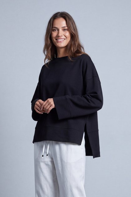 Yırtmaçlı Yuvarlak Yaka Sweatshirt Siyah