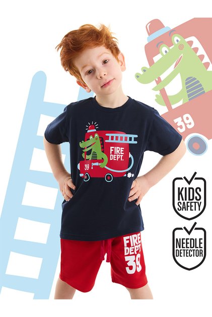 Firefighter Crocodile Boy T-Shirt Shorts Set