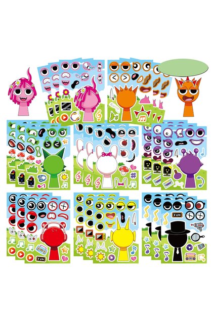 8Sheets 8/16Sheets Anime Sprunki Funny Puzzle Sticker Make a Face Decals Game Kids Toys Cartoon Asse
