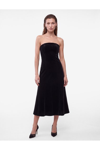 Slim Fit Strapless Sleeveless Long Bodycon Evening Dress Velvet Dress