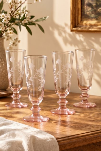 X Bengi Kurtcebe Anneanne Sofraları Set of 4 Hand Decorated Cut Glass Coffee Side Cups 180 Cc