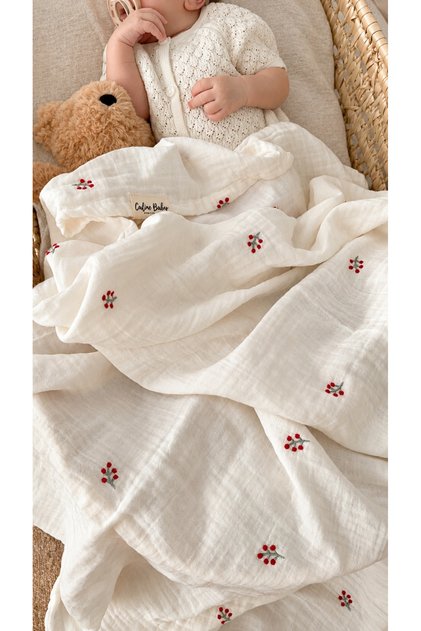 2 Layers Embroidered Muslin Kokina Pattern - 110X110 cm