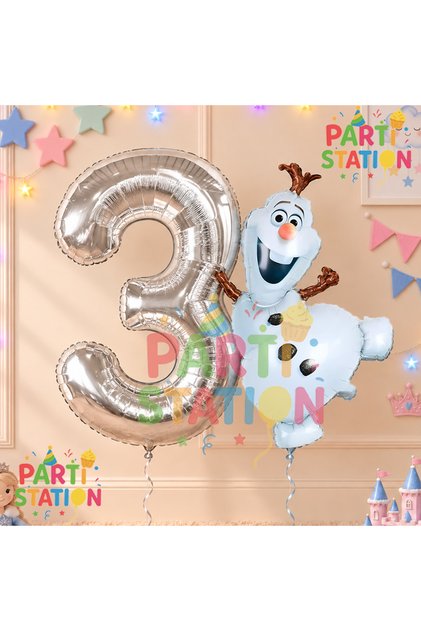 Frozen Olaf Concept 3 Year Old Silver Foil Number Balloon Set
