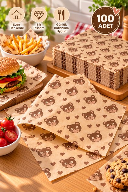 100 Pieces of Kraft Presentation Paper with Bear Designs, Fun Serving Paper for Breakfast, Cafes, Restaurants, and Birthdays.