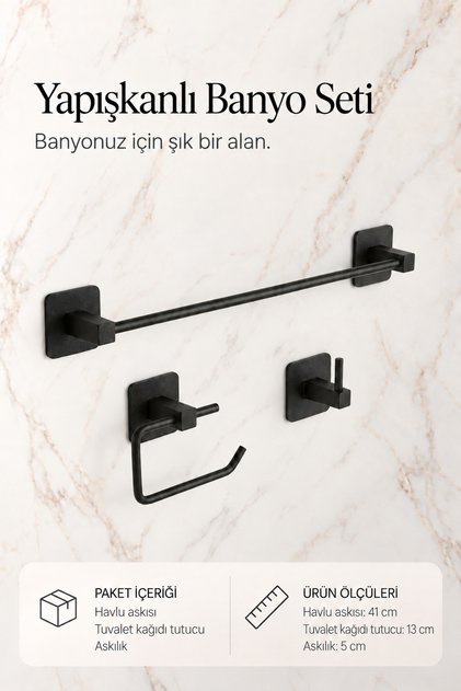 Square Adhesive Set Long Towel Holder Wc Toilet Paper Holder Single Hanger Black