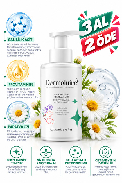Salicylic Acid-Infused Purifying Facial Cleansing Gel 200 ml – with Pore-Minimizing Care, Provitamin B5, and Chamomile Extract