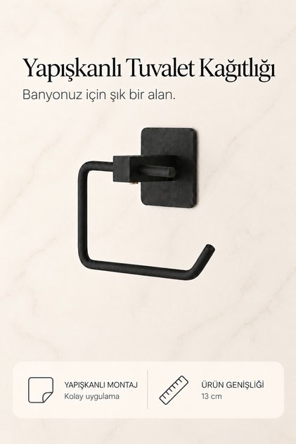 Square Adhesive Black Open Toilet Roll Holder WC Paper Holder