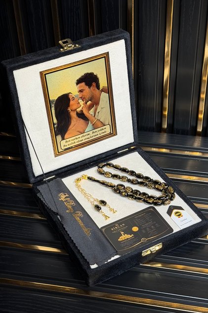 Golden Rosary Premium Kutulu Kişiye Özel Resim, Yazı, İsim, Harf İşlemeli Altın Parçacıklı Hediyelik Tesbih.