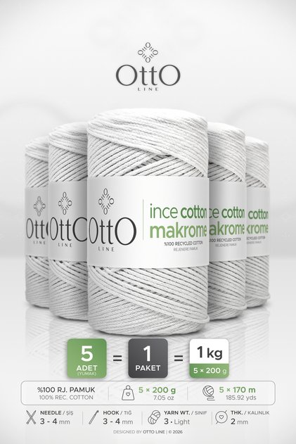 Thin Cotton Macrome • White • 5-Pack × 200 Gr / 170 m • 2 mm • Cotton Cord • Macrame, Bags, Accessories