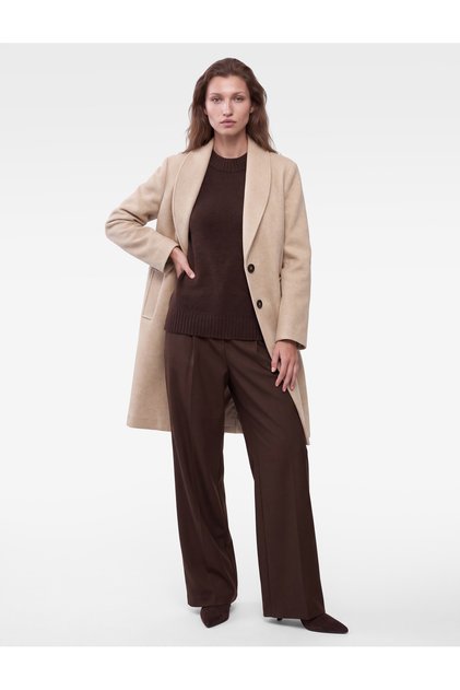 Classic Collar Long Sleeve Buttoned Cashmere Coat with Pockets