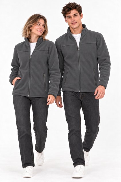 Unisex Tam Fermuarlı Polar Hırka Dik Yaka Standart Fit