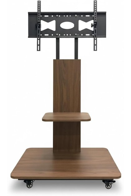 Rolling Wooden Floor TV Stand: TV Stand with Wheels for 40-75 Inch TVs, Portable TV Stand with Adjustable Height Shelf, Heavy-Duty TV Stand with Double Storage Space, Cart