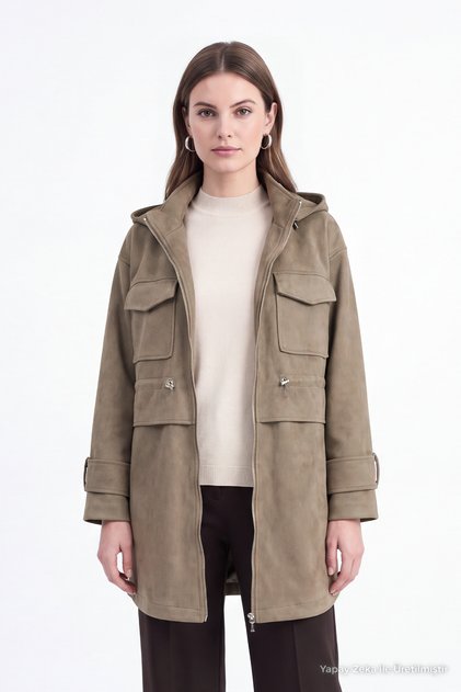 Hooded Waist Adjustable Suede Stone Jacket 0200