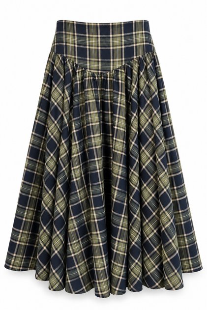Khaki Plaid Pattern Flared Skirt 261124